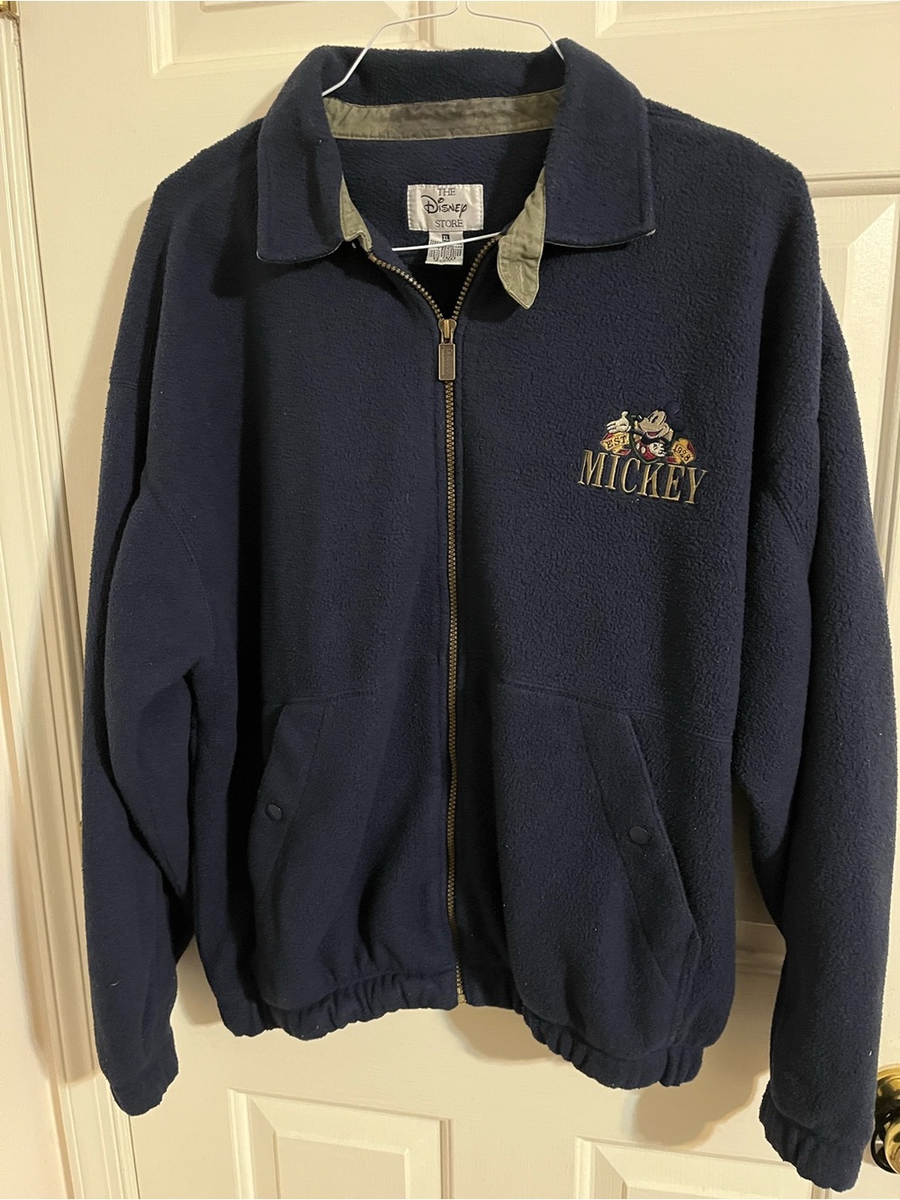 Vintage Disney Store Navy Fleece XL Zip Up Collared Jacket Mickey Embroidery Men